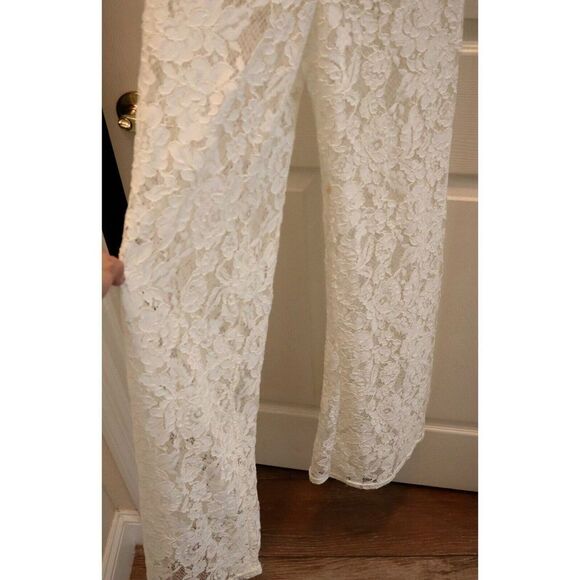 Naked Wardrobe 1192 Women's Sz Medium Ivory Sheer Lace Sleeveless Jumpsuit - Picture 6 of 9